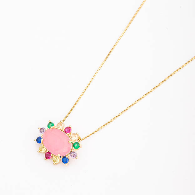 Colar Oval com zirconias coloridas