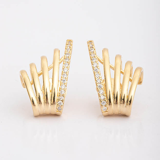 Brinco Ear hook Cravejado de zirconia dourado