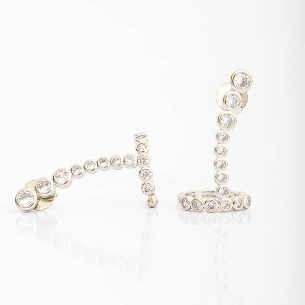 Brinco Earcuff Pontos de Zirconia Prateado