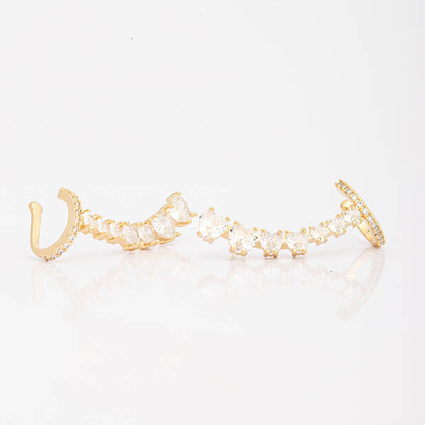 Brinco Ear cuff Zirconia Cristal e Colorido Dourado