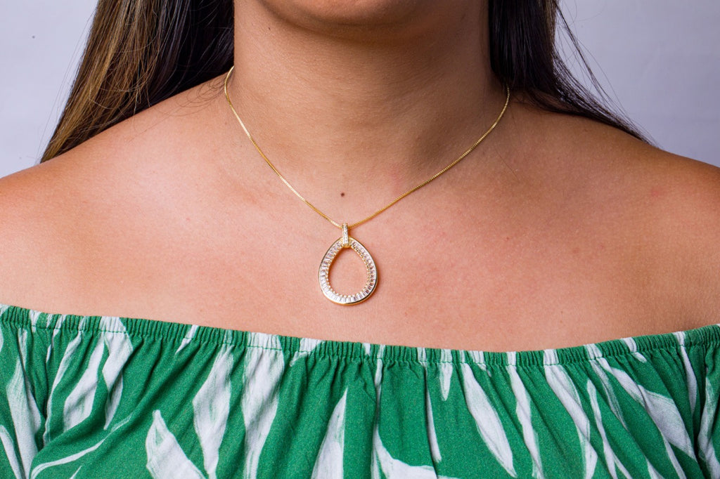 Colar Gota Cravejado de Zirconia Folheado