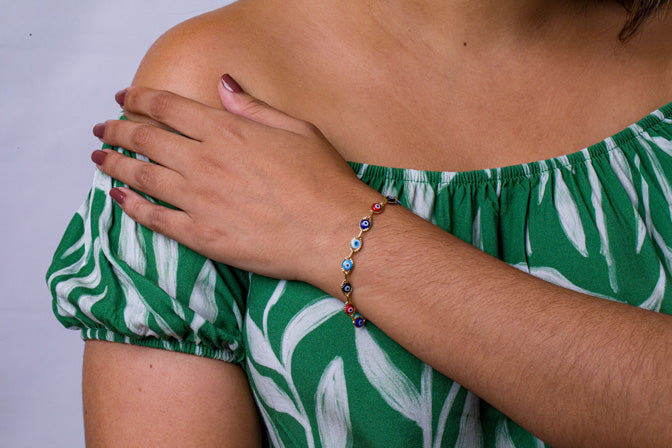 Pulseira Olhos Gregos Coloridos Folheados