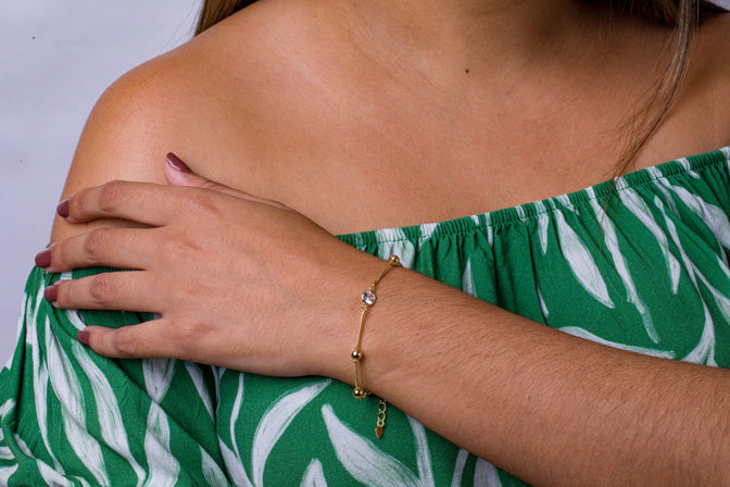 Pulseira Bolas com Cristal Folheada