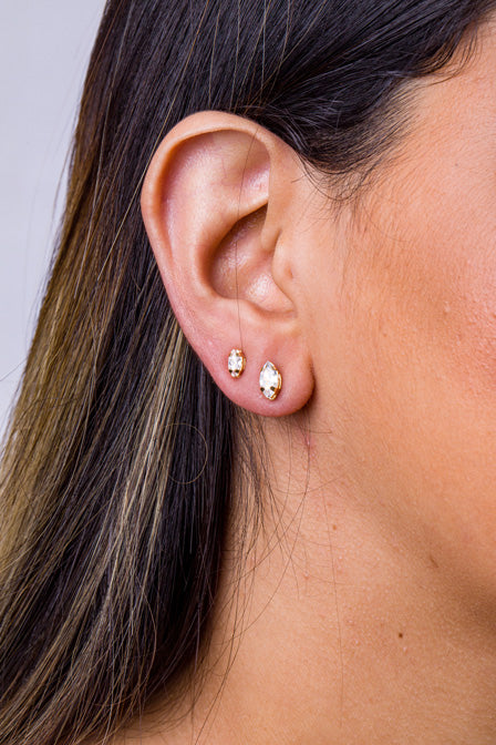 Brinco Duplo de Zirconia Navete Folheado