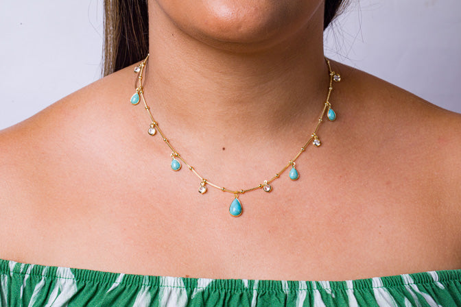 Colar Curto Turquesa Folheado