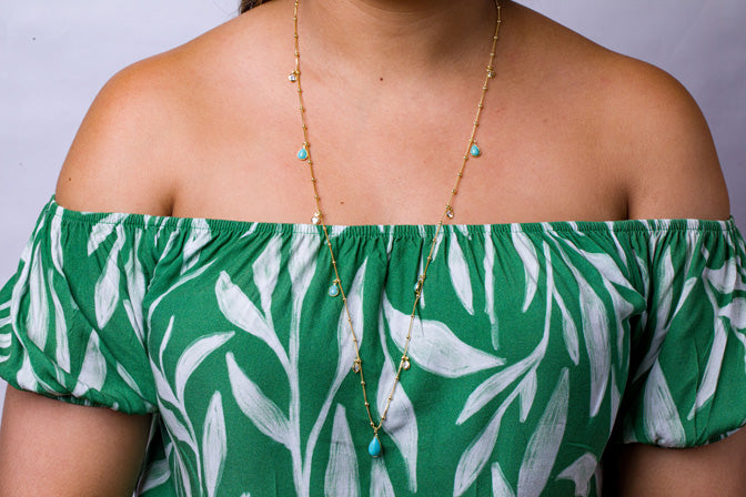 Colar Longo Turquesa Folheado