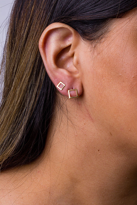 Brincos Duplos Quadrados Folheados