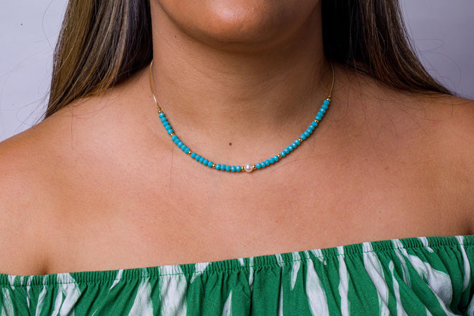 Colar Curto com Turquesa Folheado