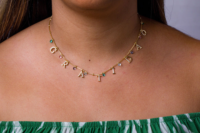 Colar Gratidao Zirconia Folheado