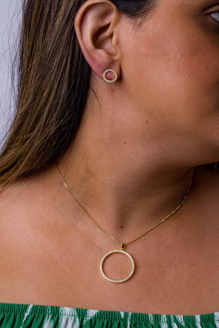 Conjunto Circulos Cravejados de Zirconia Folheado