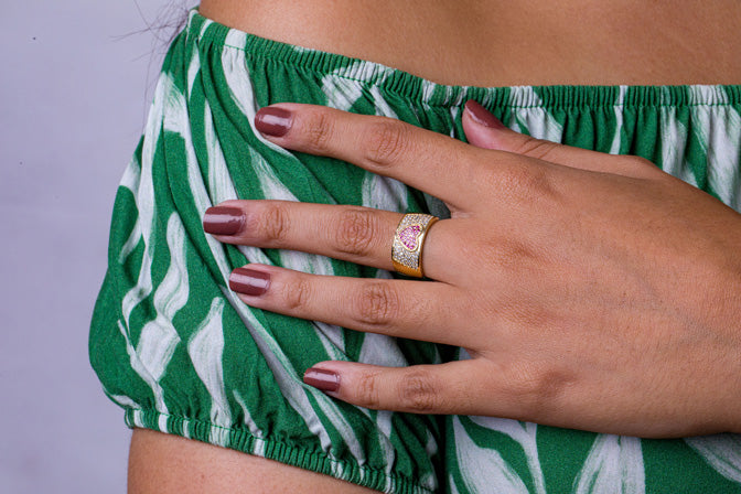 Anel Coracao Cravejado Zirconia Folheado