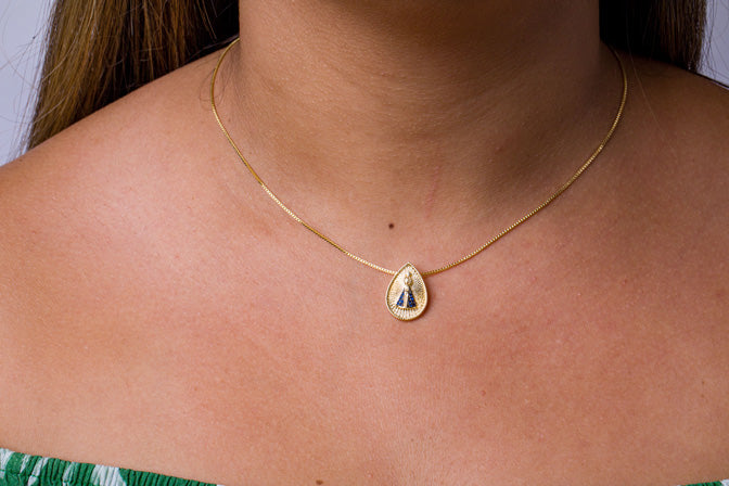 Colar Nossa Senhora Manto Azul Folheado