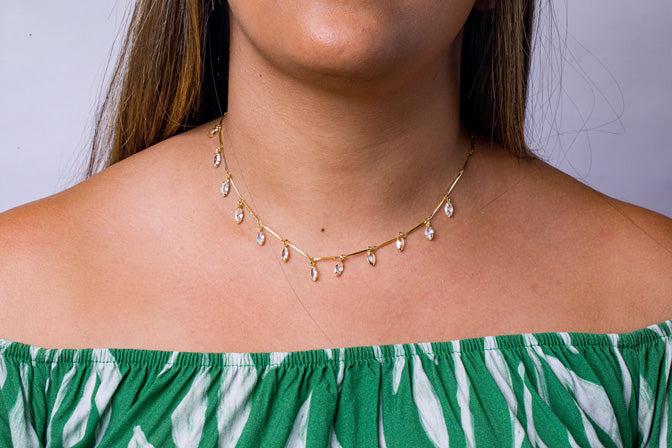 Colar Curto Gotas de Zirconia Folheado