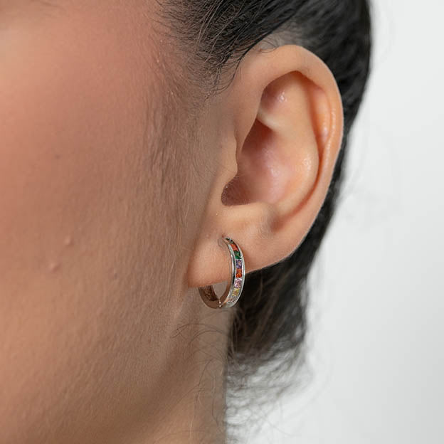 Argola Zirconia Navete Colorida Prateado