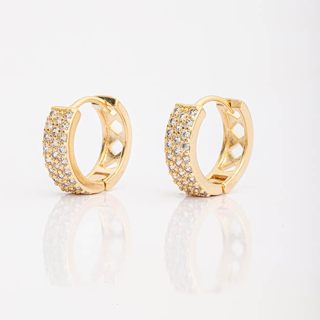 Argola Tres Fileira de Zirconia Cristal