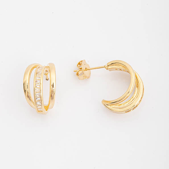 Brinco 3 Argolas Zirconia Cravejada Dourado