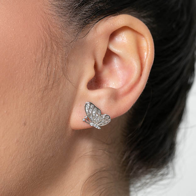 Brinco Borboleta Zirconia Cristal Prateado