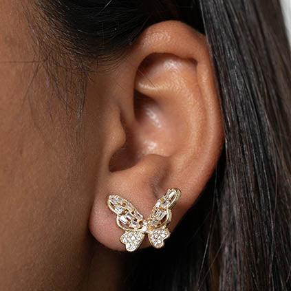 Brinco Borboleta com zirconia cravejada