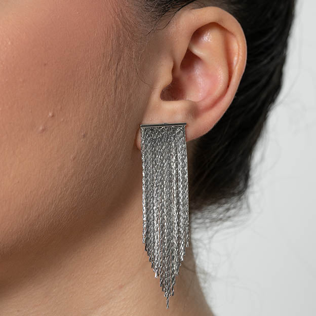 Brinco Franja Metal Prateado