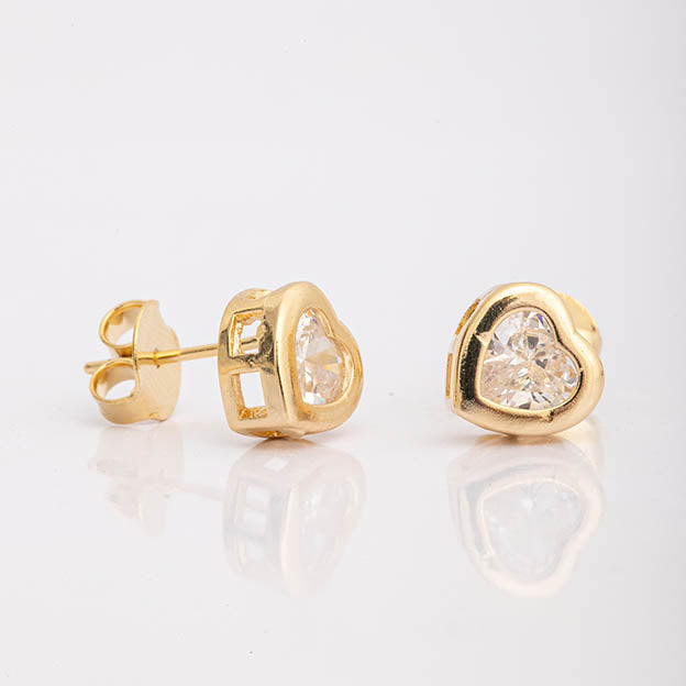 Brinco coracao de zirconia dourado