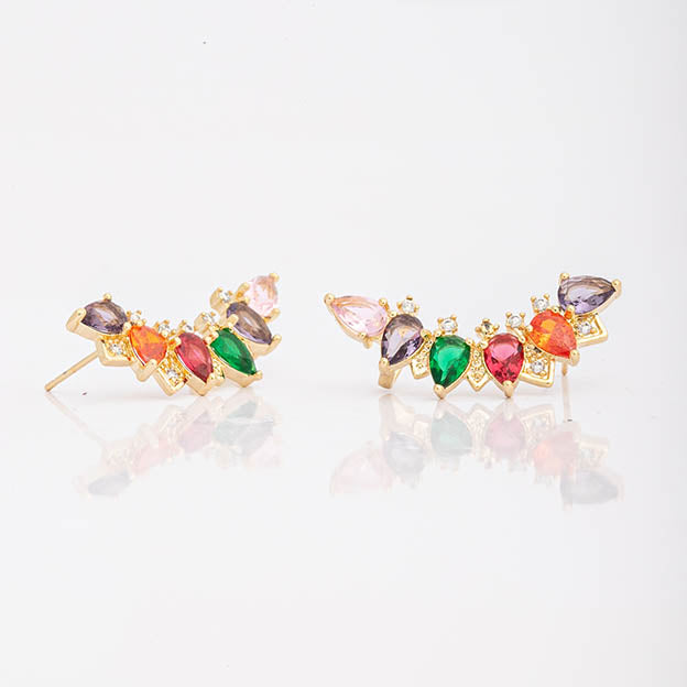 Brinco Gotas de Zirconia Colorida e Cristal