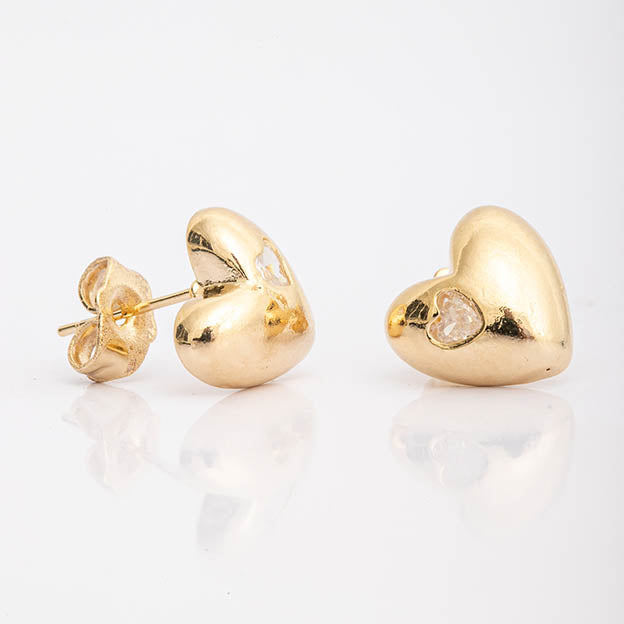 Brinco Coracao Metal com Ponto de Zirconia