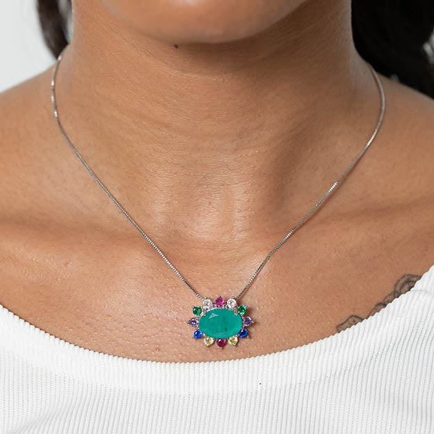 Colar Oval com zirconias coloridas