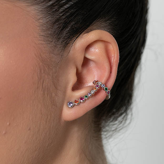 Brinco Earcuff Pontos de Zirconia Prateado