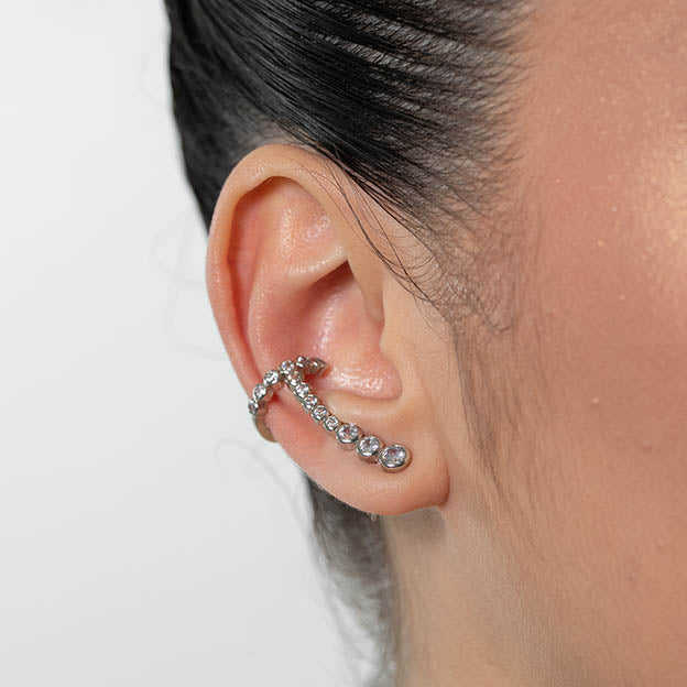 Brinco Earcuff Pontos de Zirconia Prateado