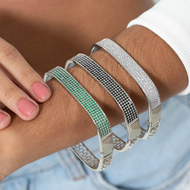 Bracelete Quadrado Zirconia Prateado